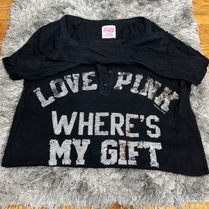 Womens Long Sleeve Black PJ PINK Shirt